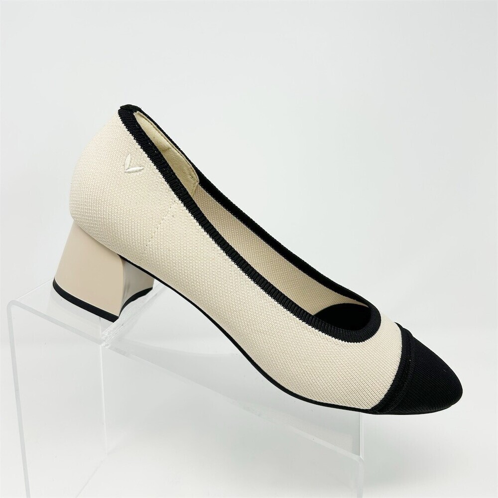 VIVAIA Julie Arch Pro Womens Knit Pumps Ivory/Black Cap Toe Block Heel Size 42